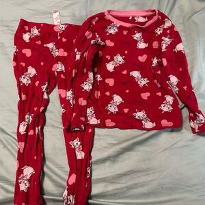 Disney Red Pajama Set with Cat and Heart Print